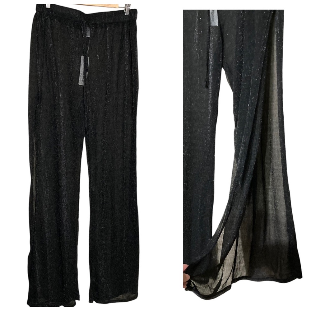 NEW Coast to Waves Sheer Black Sparkle Swim Cover Up Pants - Size 2X